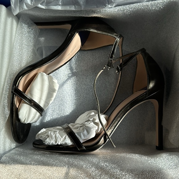 Stuart Weitzman Nudistsong Sandals / Heels in Pewter Glass 100mm - Sz 8 - Picture 5 of 7